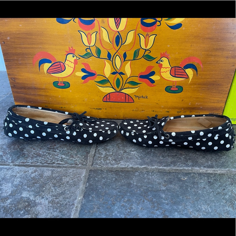Tod’s Black & White Polka Dot Driving Loafers 34.5 - Picture 4 of 7